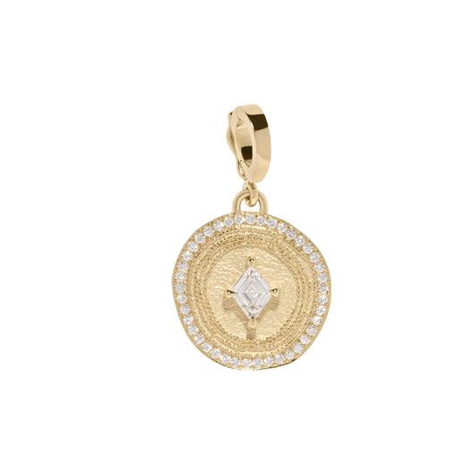 Pave Diamond Small Lozenge Coin Charm - Main Img