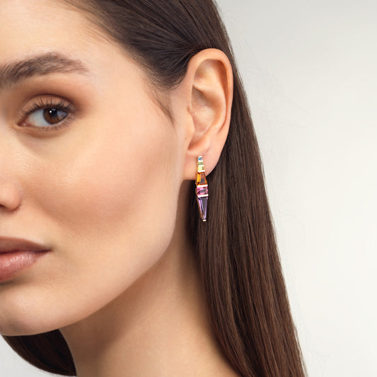Amethyst, Citrine, Peridot, Swiss Blue Topaz, Canary Tourmaline and Pink Tourmaline Helix Earrings