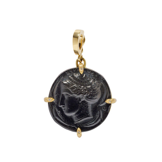 Black Venetian Glass Goddess Coin Charm - Main Img