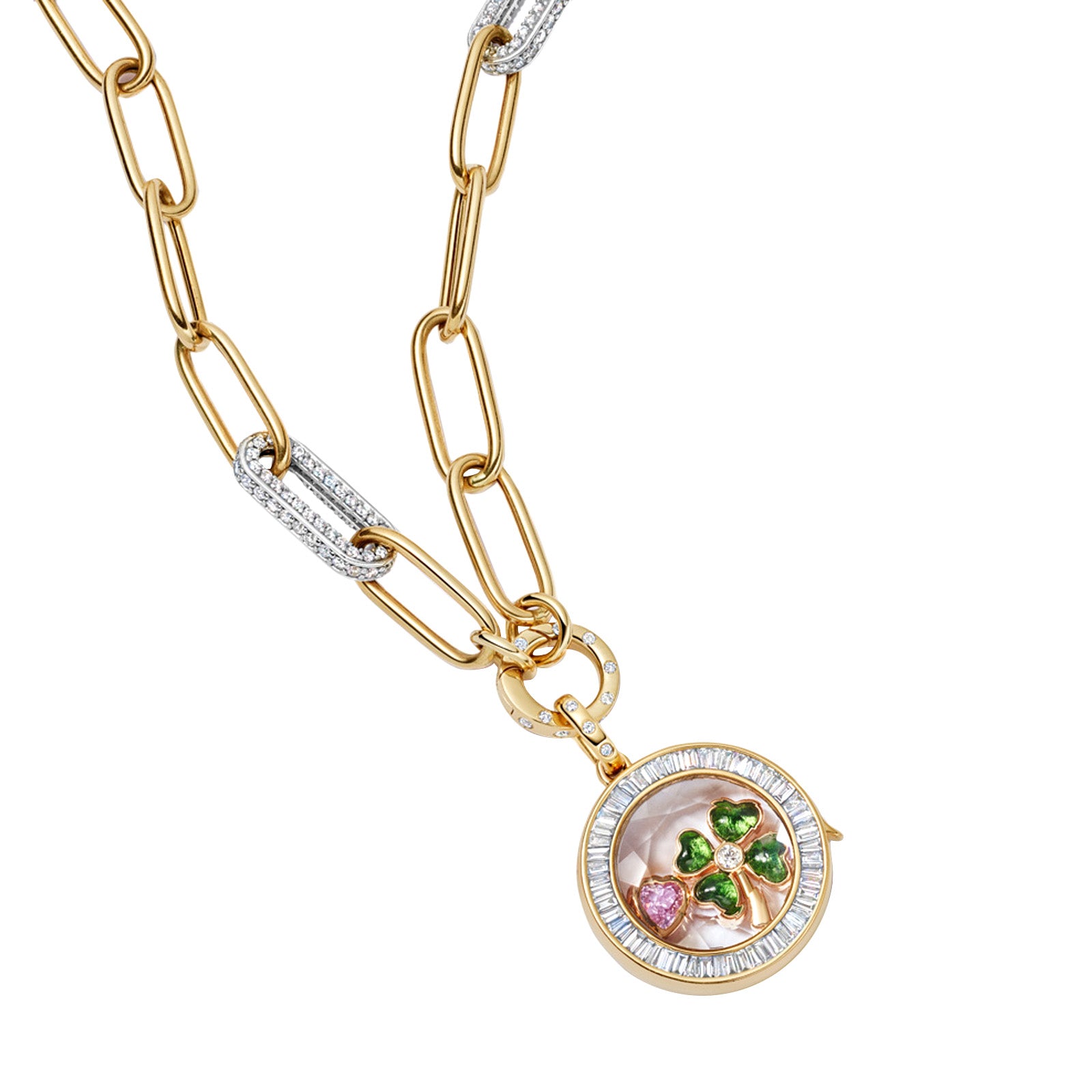 Loquet 18" Diamond Paper Clip Chain Necklace - Necklaces - Broken English Jewelry with charm