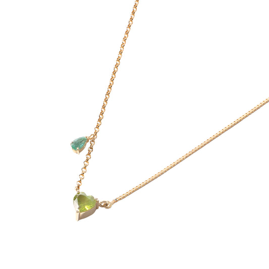 Peridot and Emerald Duo Heart Necklace