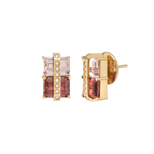 Pink Tourmaline, Morganite and Diamond Stud Earrings - Main Img