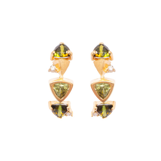 Green Tourmaline and Diamond Concave Earrings - Main Img