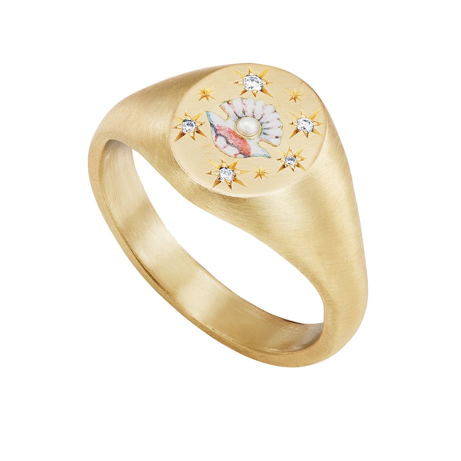 Cece Clam and Pearl Ring - Rings - Broken English Jewelry side angled view