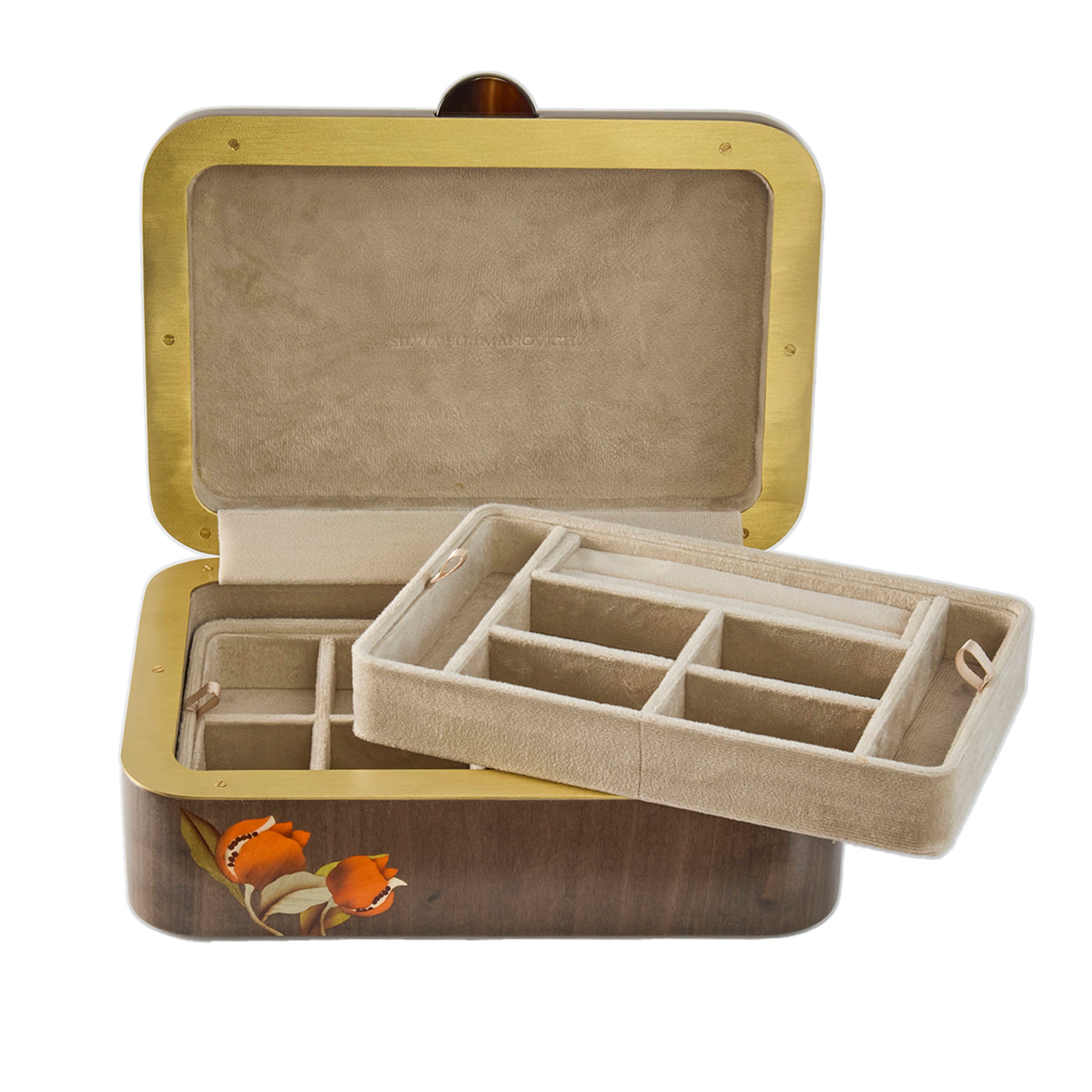 Medium Bird and Pomegranate Print Marquetry Box