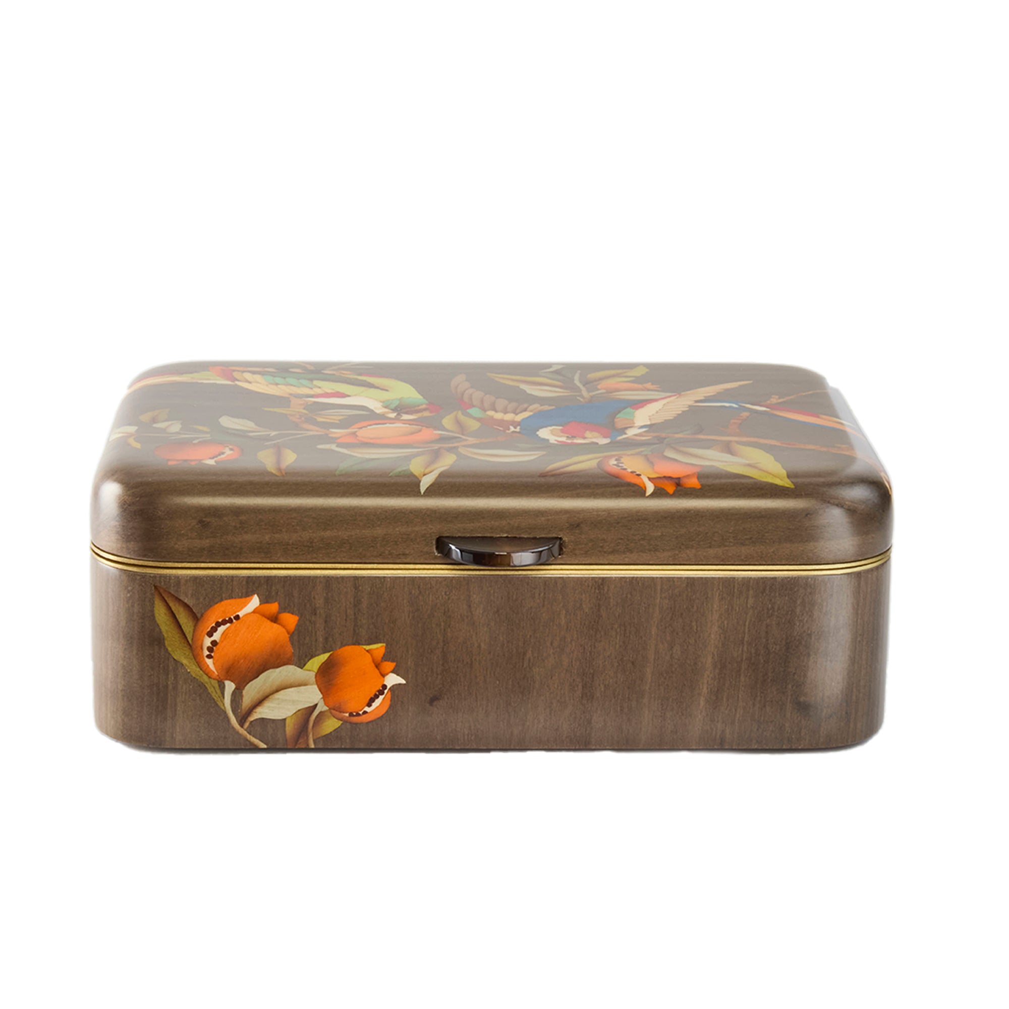 Medium Bird and Pomegranate Print Marquetry Box