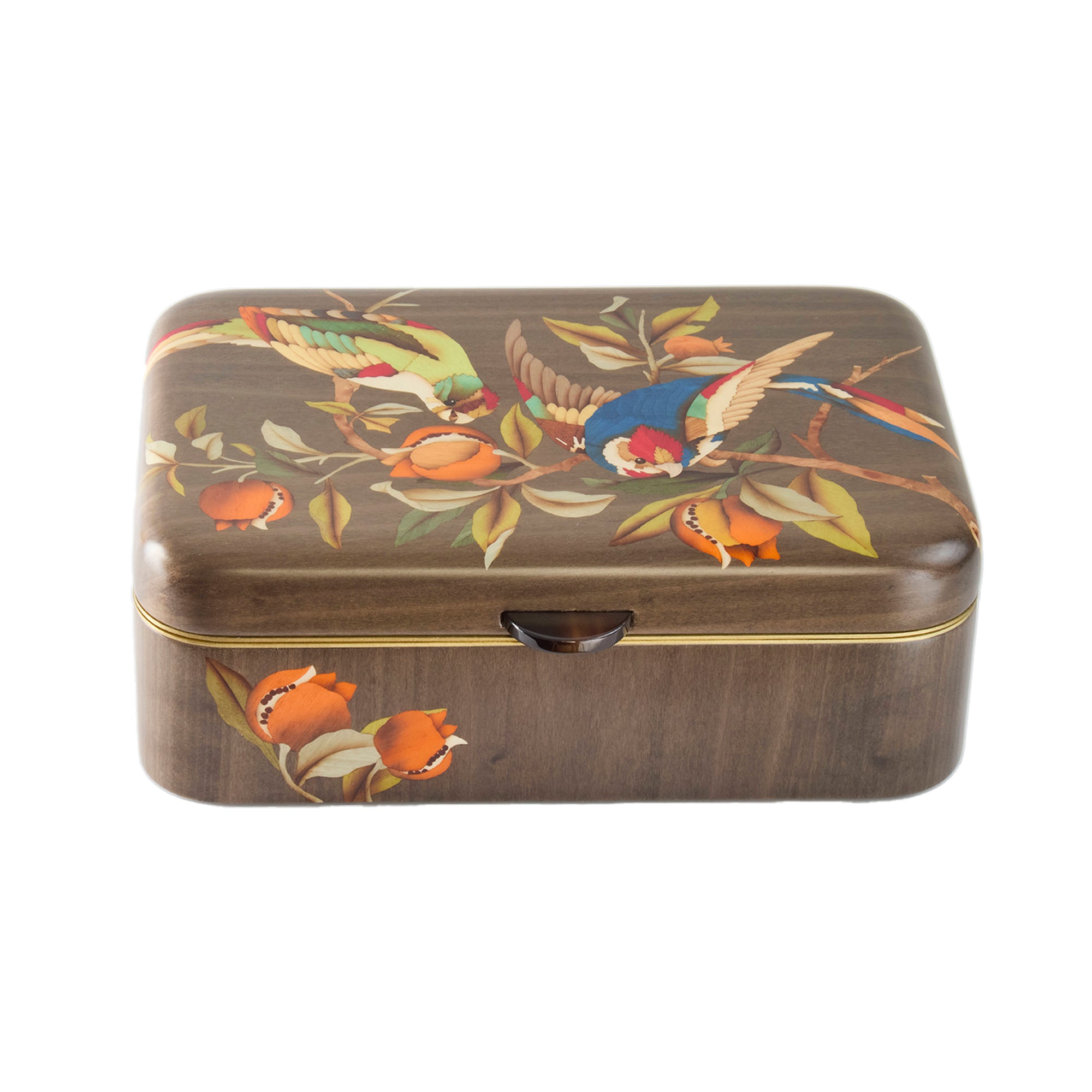 Medium Bird and Pomegranate Print Marquetry Box
