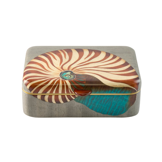 Nautilus Seashell Print Marquetry Box - Medium - Main Img