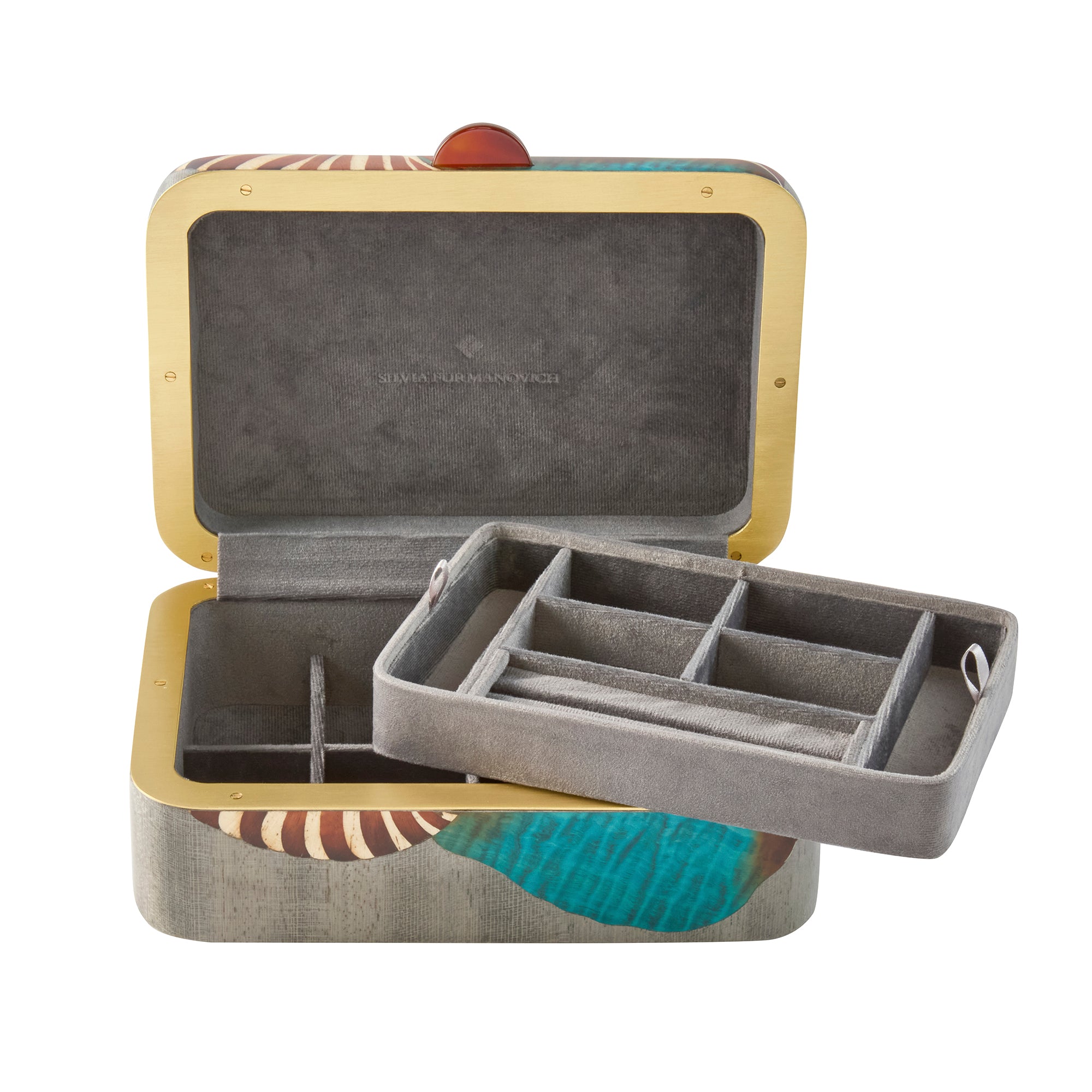 Nautilus Seashell Print Marquetry Box - Medium