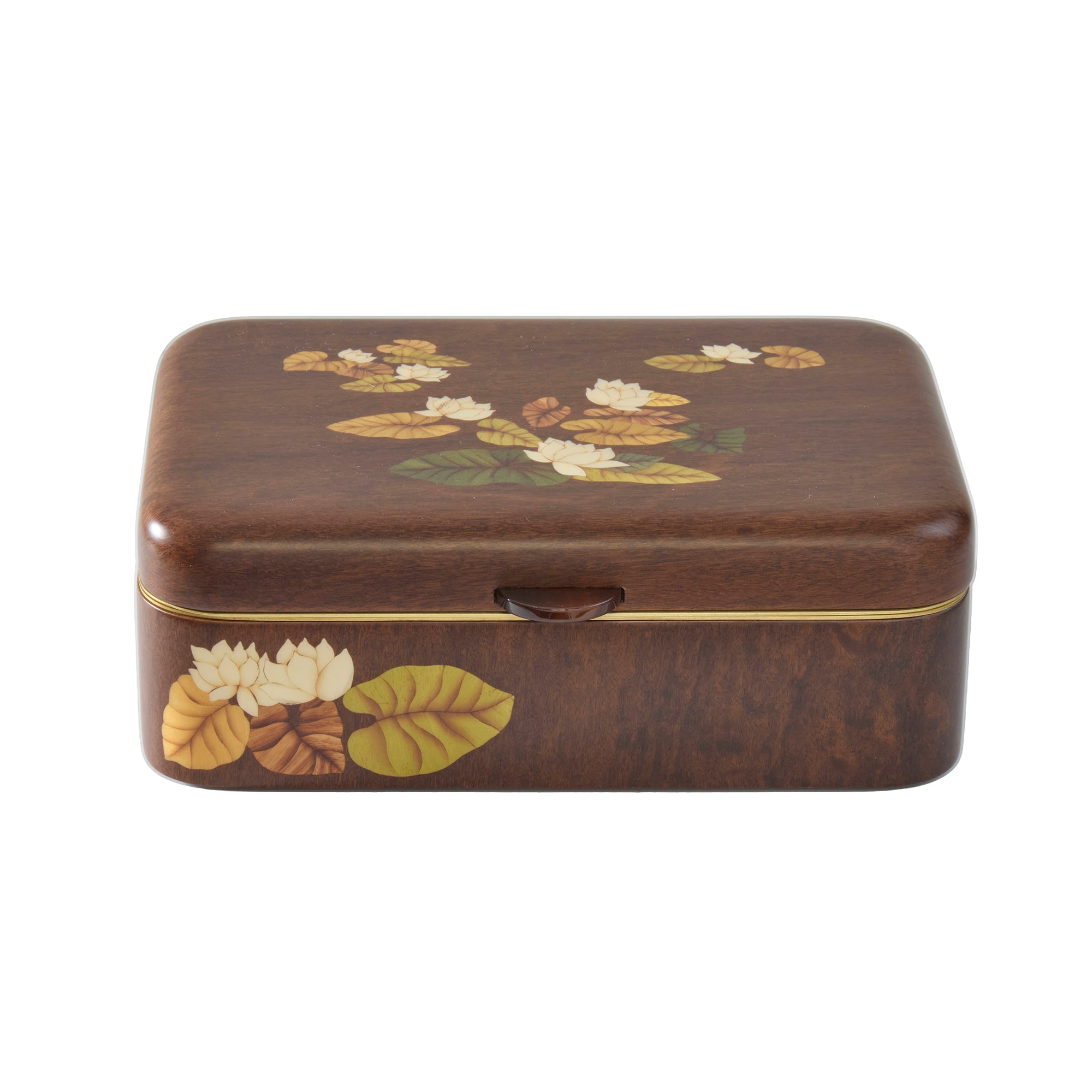 Medium Vittoria-Regia and White Flowers Print Marquetry Box