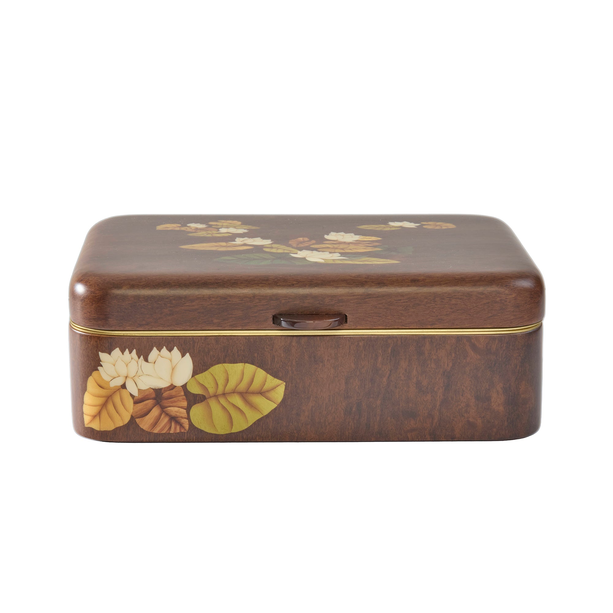 Medium Vittoria-Regia and White Flowers Print Marquetry Box