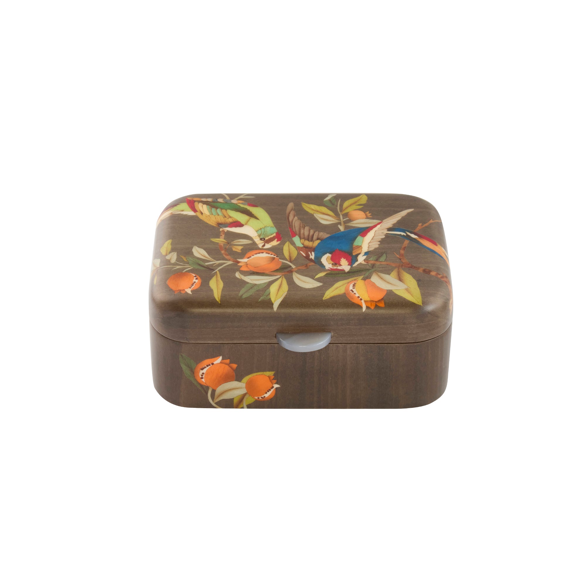 Small Bird and Pomegranate Print Marquetry Box