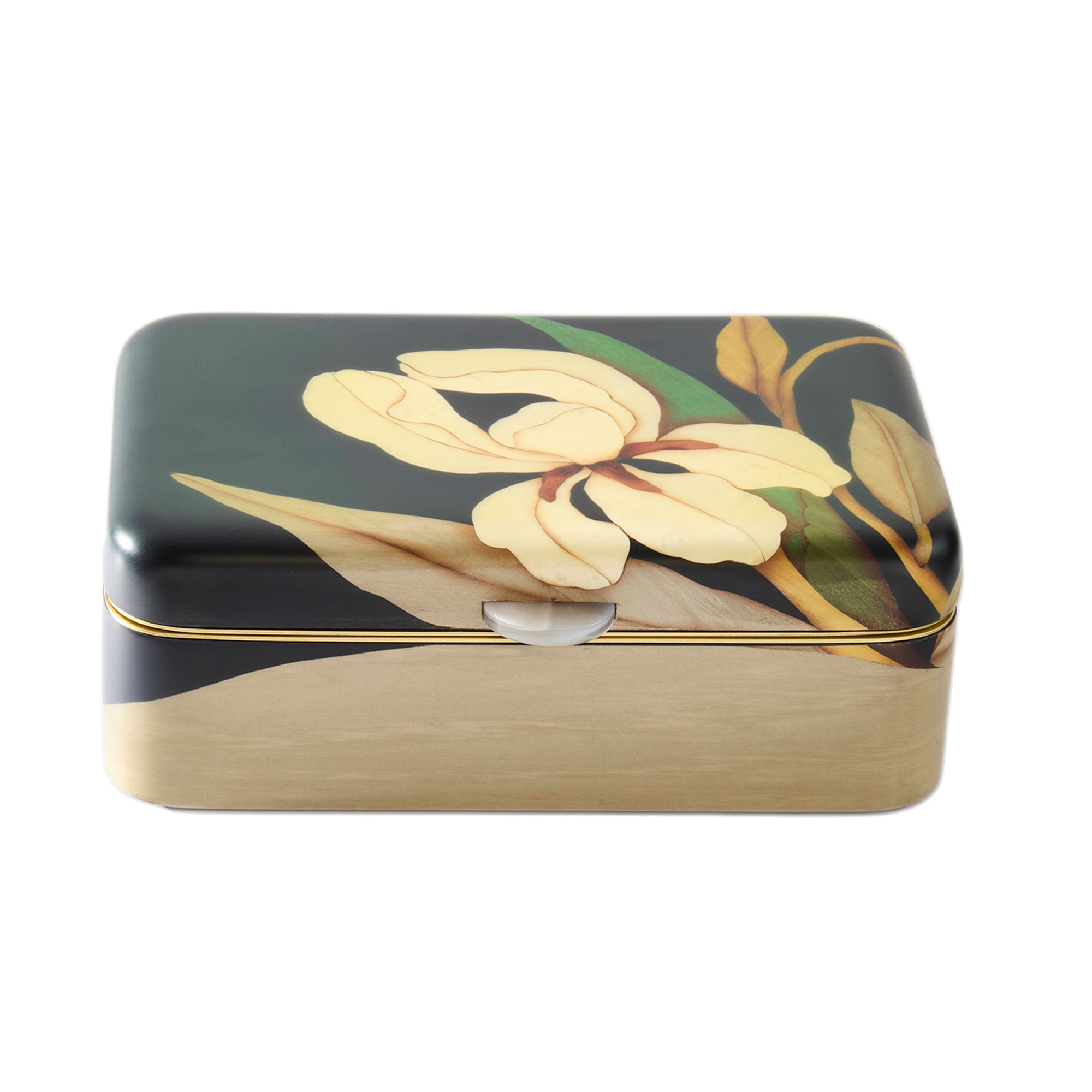 Medium White Orchid Print Marquetry Box