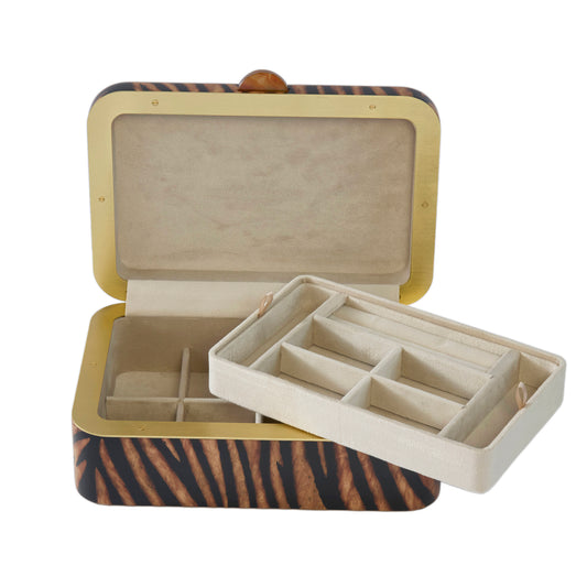 Medium Rectangular Tiger Motif Marquetry Box