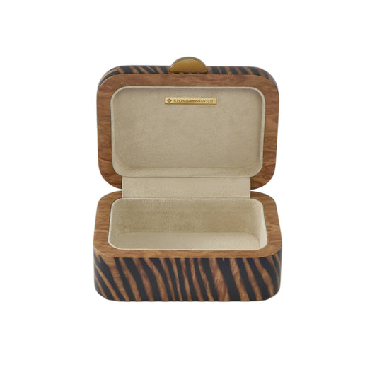 Small Rectangular Tiger Motif Marquetry Box