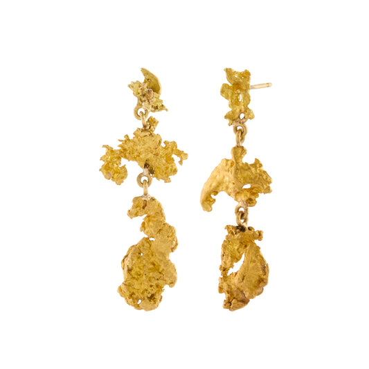 3 Drop Rococo Gold Nugget Earrings - Main Img