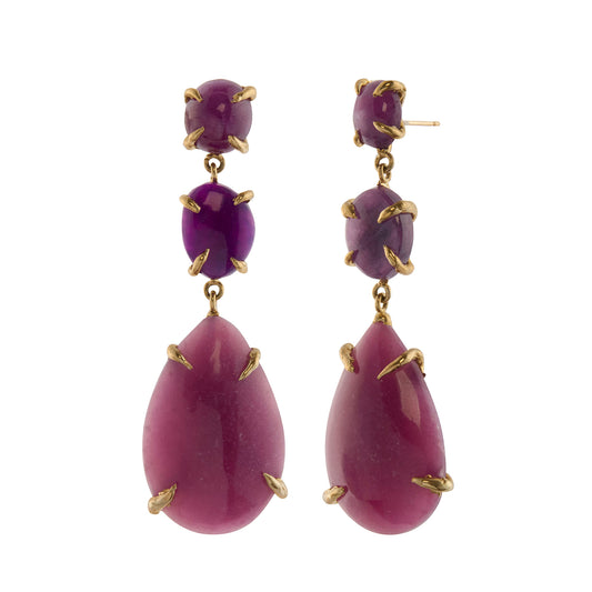 Ruby and Sugilite and Lepidolite Galaxy 3 Drop Earrings - Main Img