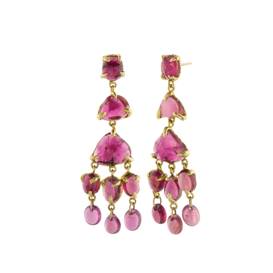 Pink Tourmaline 3 Drop Chandelier Earrings - Main Img