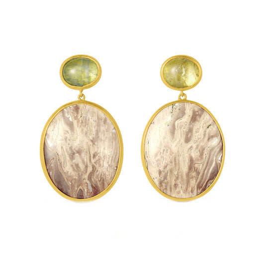 Aquamarine and Fossilized Wood Earrings - Main Img