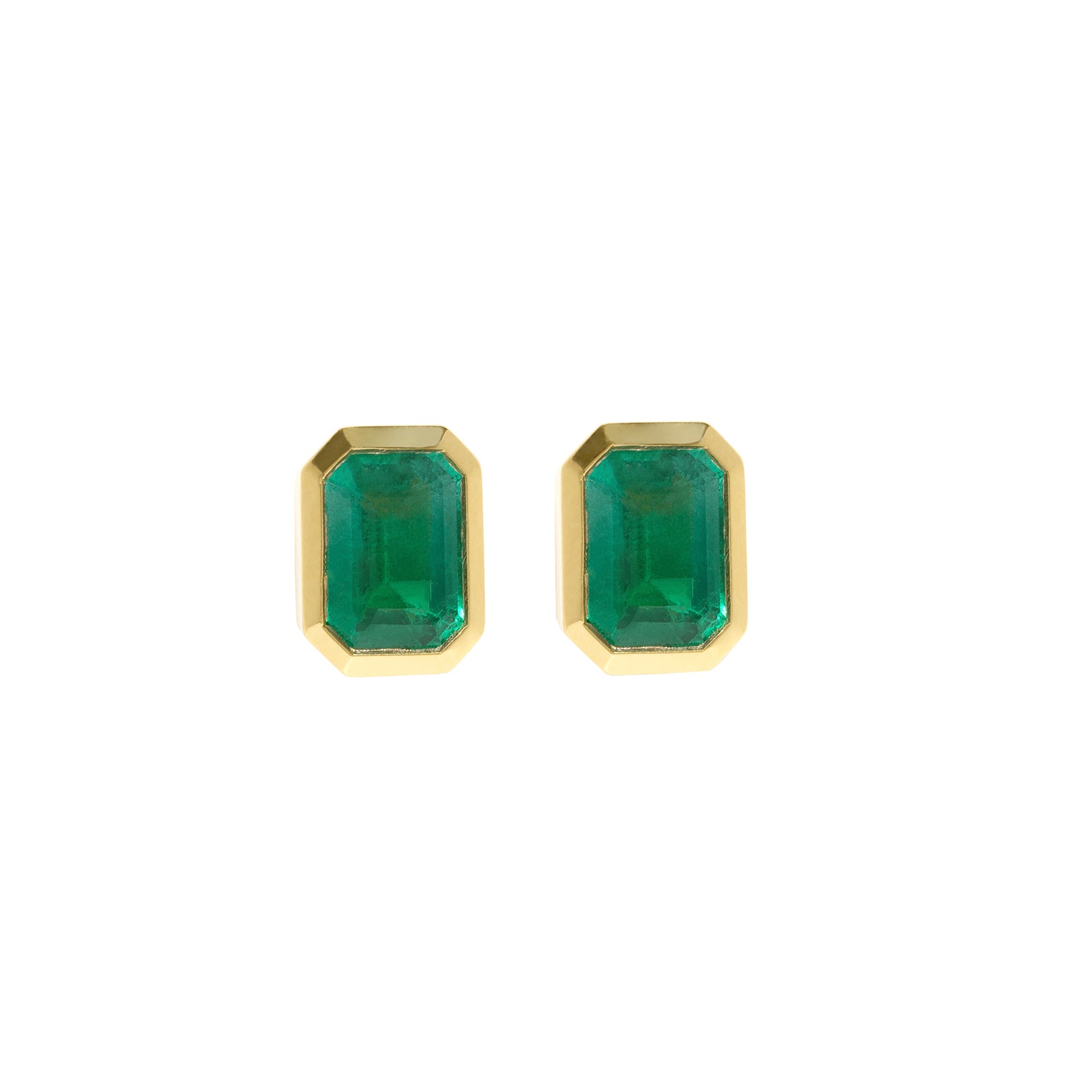 Azlee Small Bezel Emerald Studs, front view
