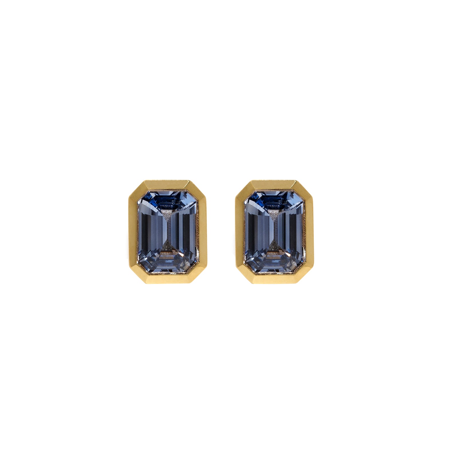 Azlee Medium Bezel Sapphire Studs, front view
