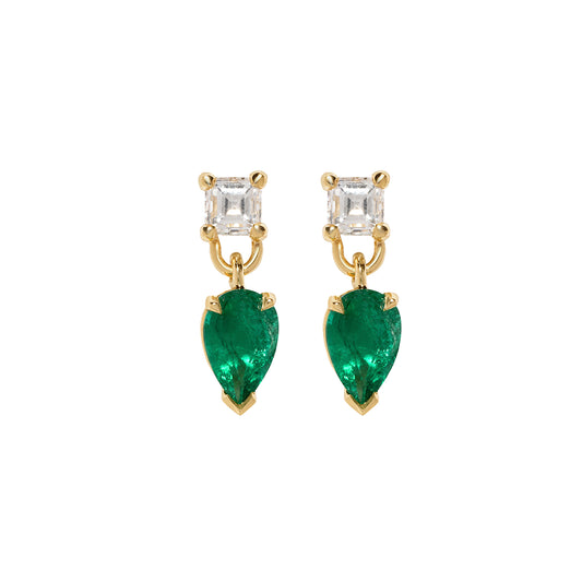 Diamond and Emerald Duet Stud Earrings - Main Img
