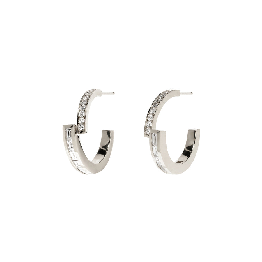Azlee Mixed Cut Hoops - Diamond and White Gold front view