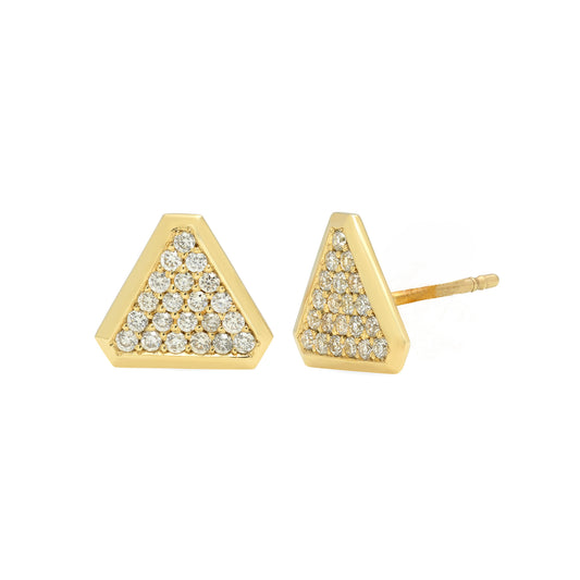 Pave Diamond Benitoite Triangular Stud Earrings - Main Img
