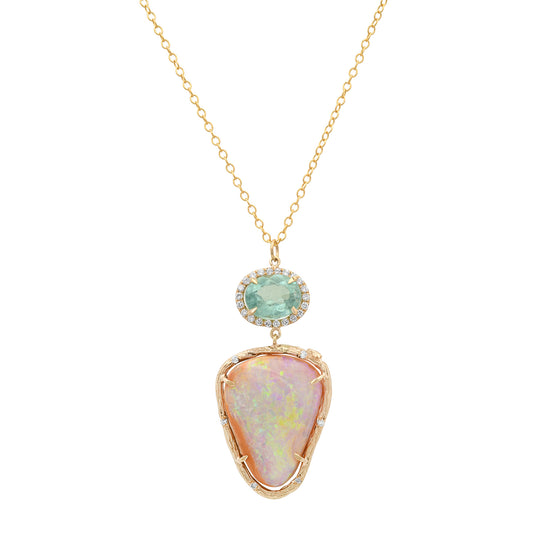 Pink Opal, Aqua Tourmaline and Diamond Necklace - Main Img
