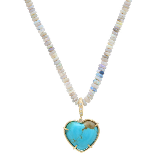 Turquoise Heart and Opal Beaded Necklace - Main Img