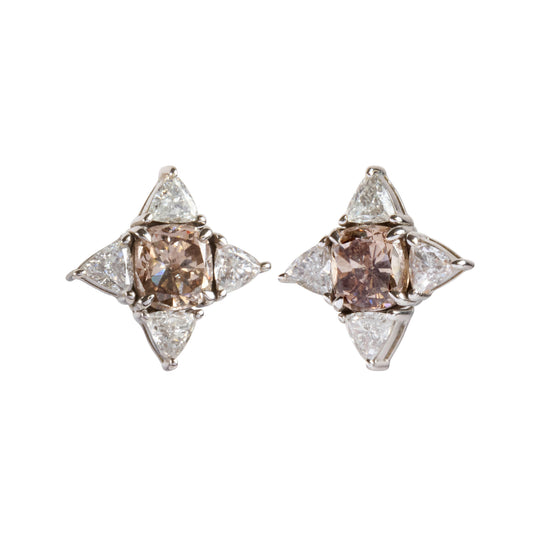 Brown and Diamond Star Stud Earrings - Main Img