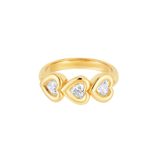 Diamond Puffy Trio Heart Ring