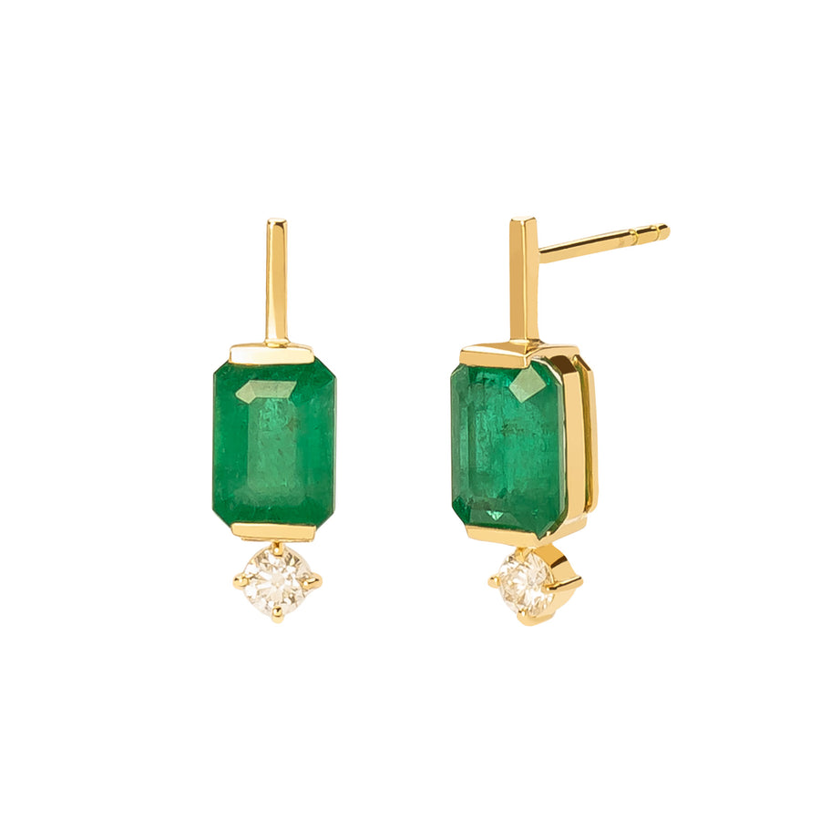 YI Collection Awakening Earrings - Emerald & Diamond - Broken English Jewelry front and angled view