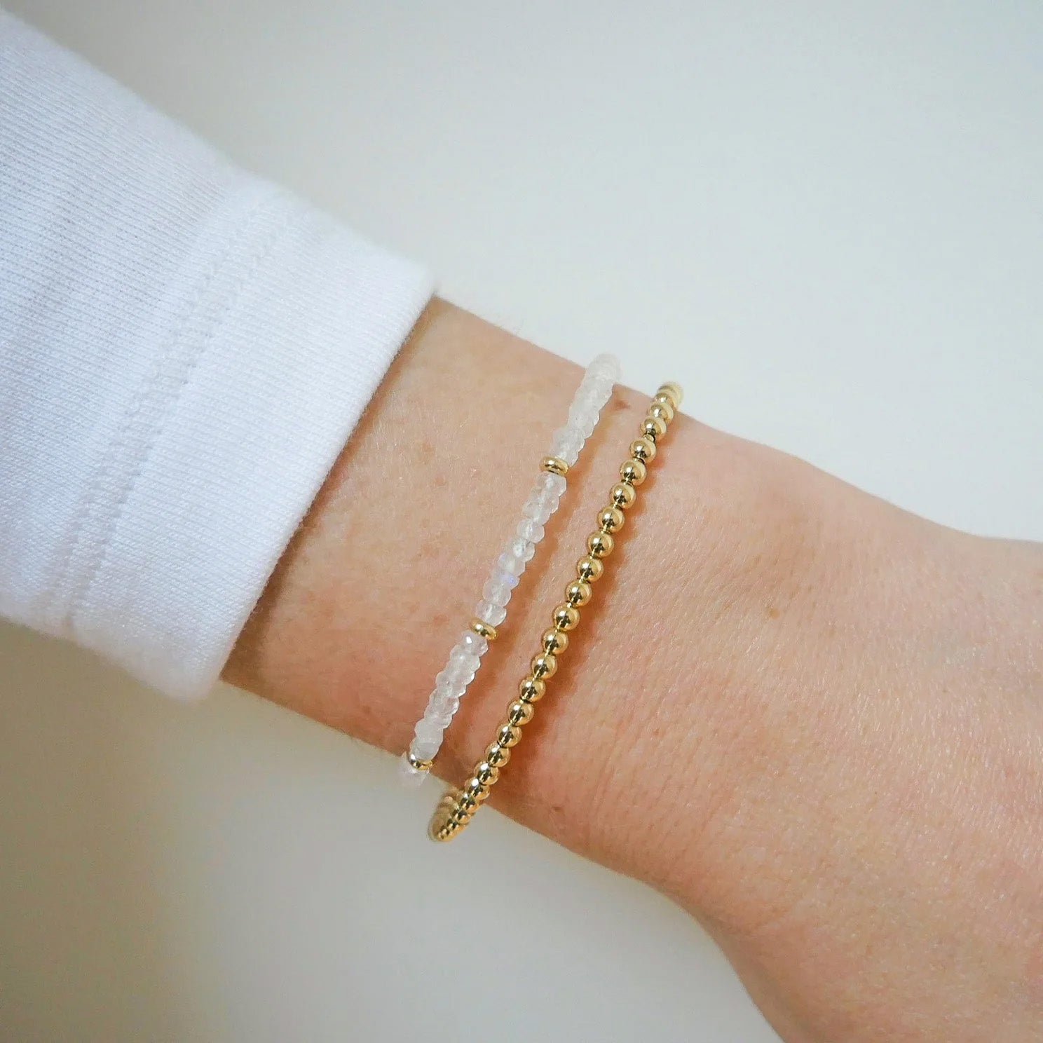 EF Collection Moonstone Birthstone Bead Bracelet - Bracelets - Broken English Jewelry on model