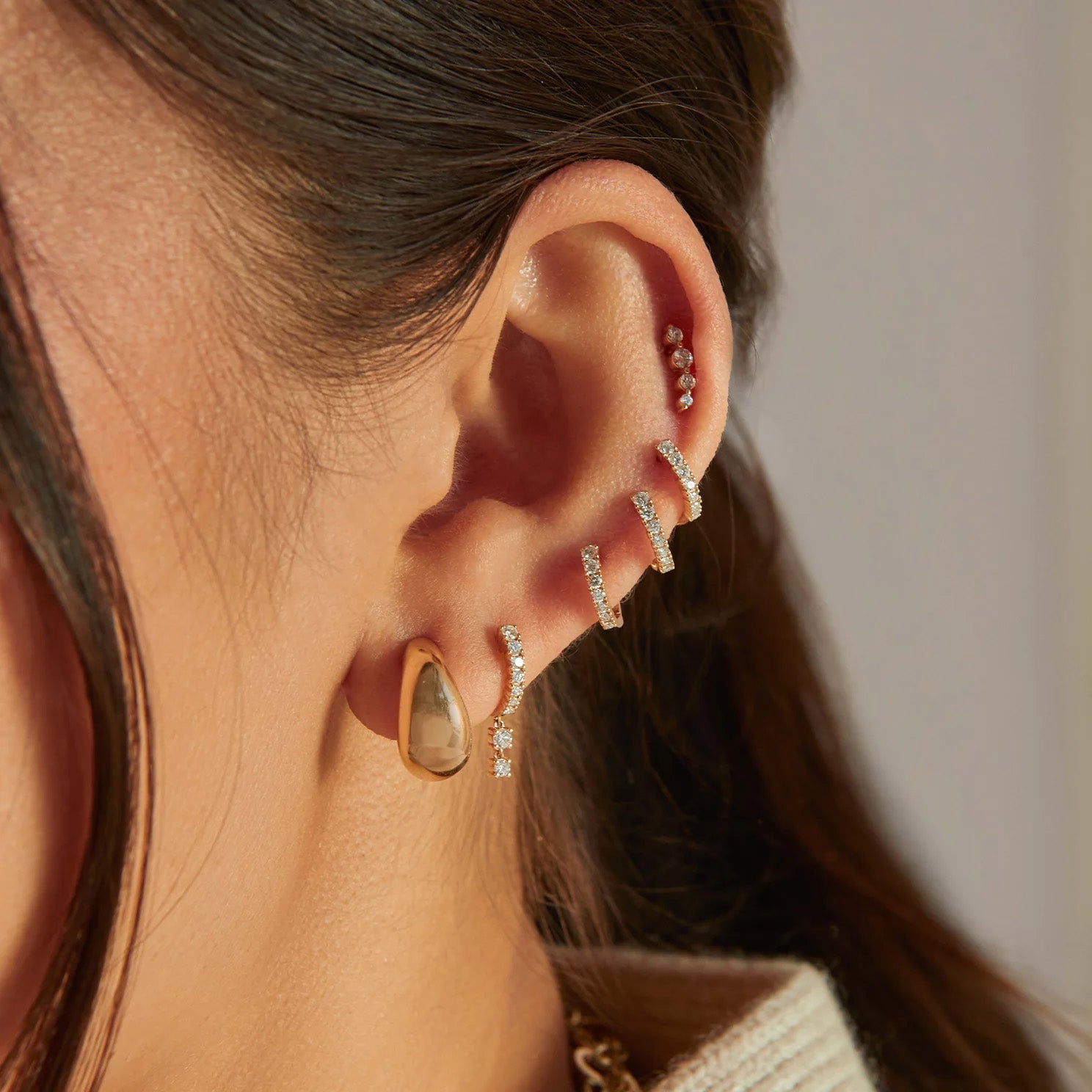 EF Collection Double Drop Mini Huggie Earrings Earrings Broken English Jewelry Broken English Jewelry