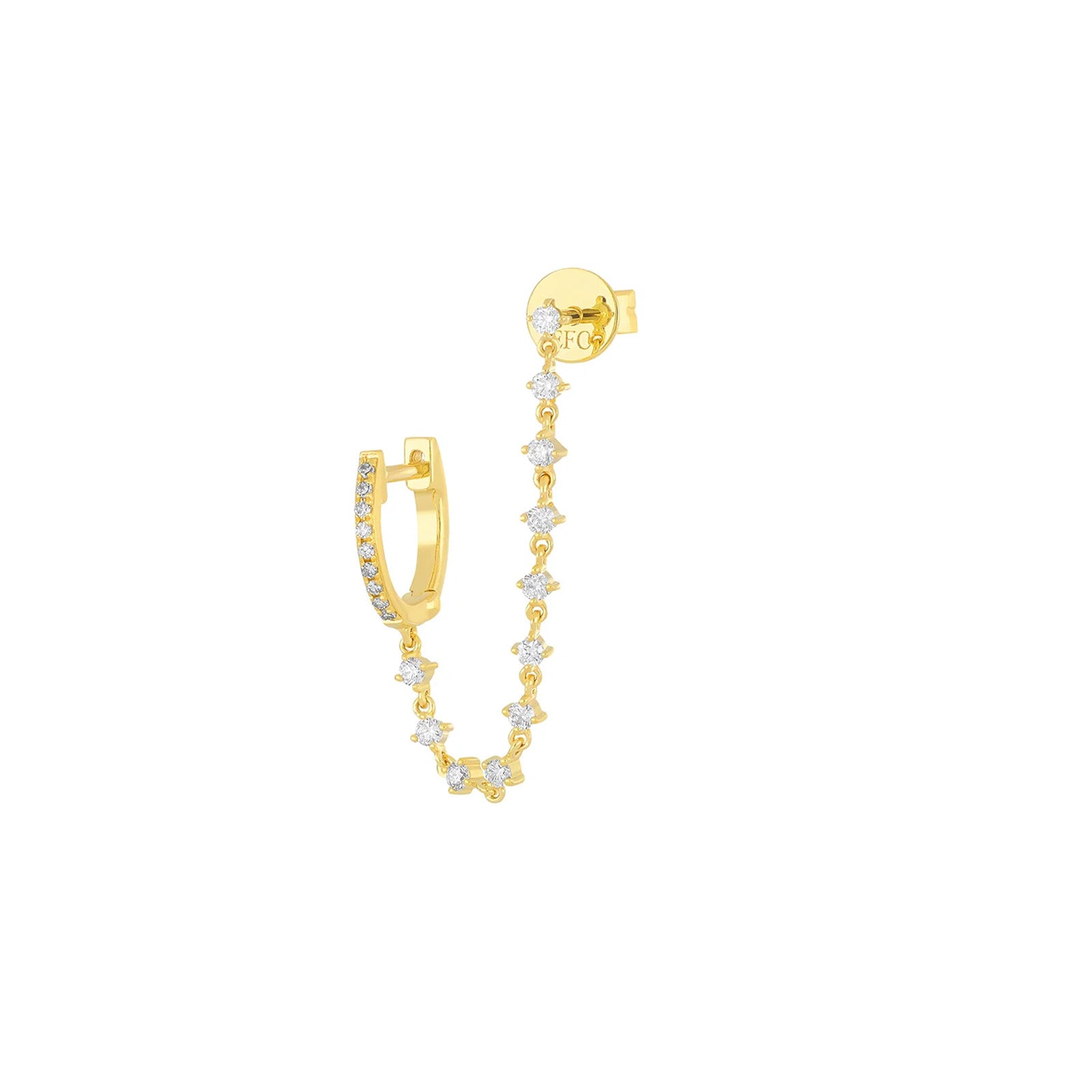 EF Collection Mini Diamond Huggie and Chain Stud Earring