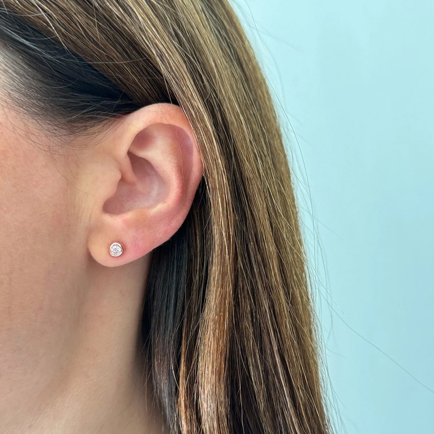 EF Collection Pillow Stud Earrings - Rose Gold - Earrings - Broken English Jewelry on model