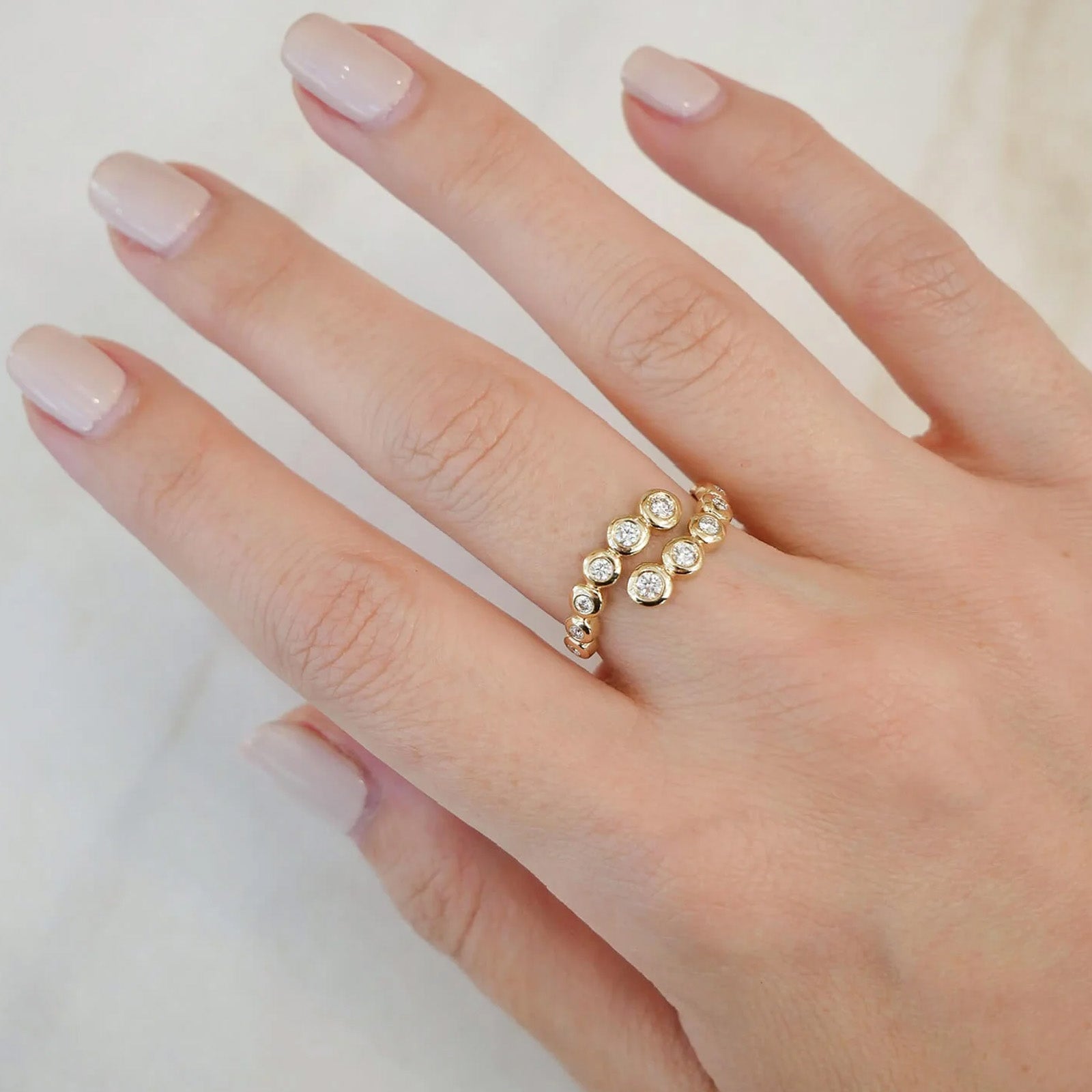 EF Collection Graduated Diamond Pillow Wrap Ring - Rings - Broken English Jewelry on model