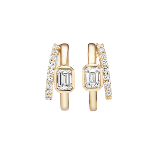 Emerald Cut Diamond Double Huggies - Main Img