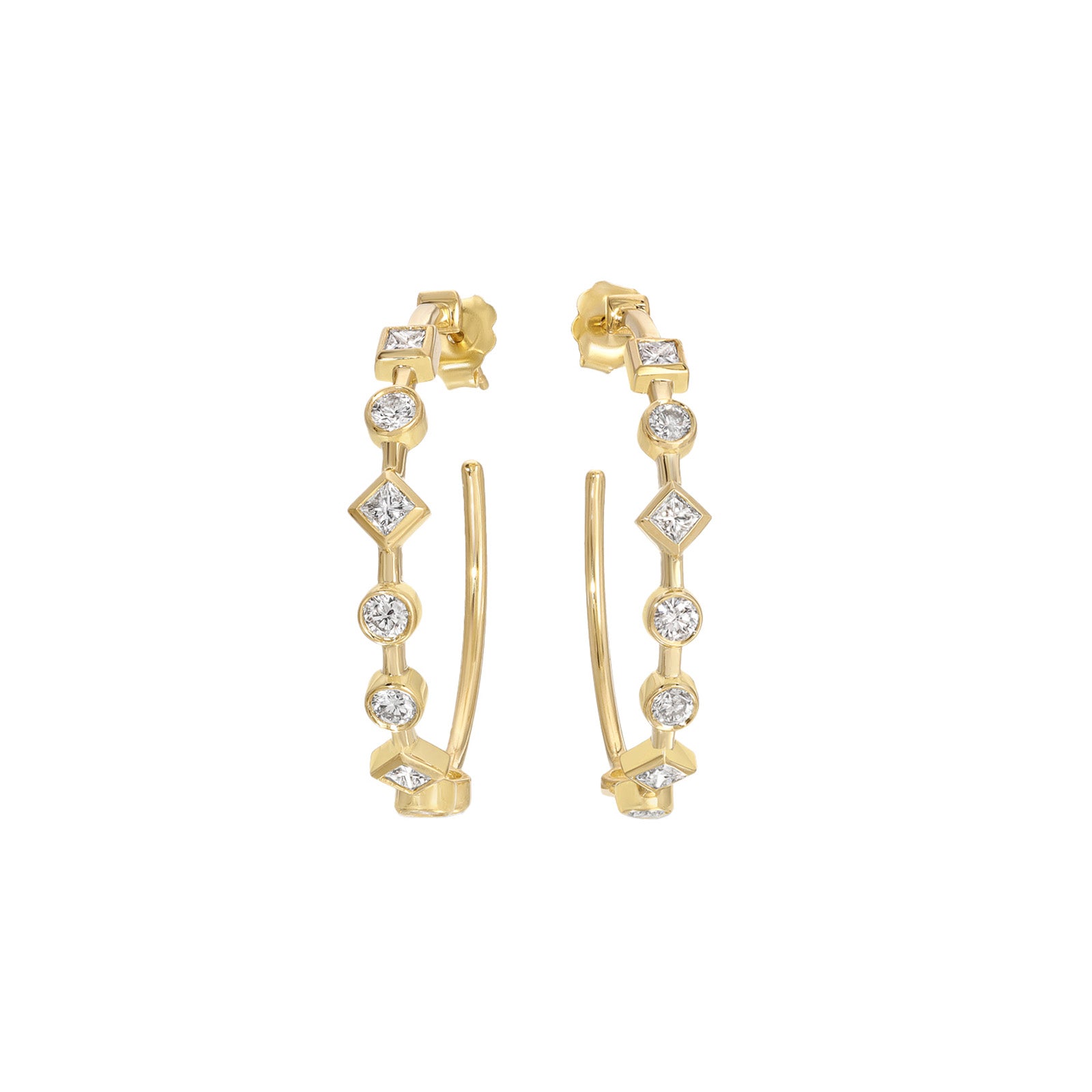 Nancy Newberg Round and Square Diamond Hoops - Earrings - Broken English Jewelry front view
