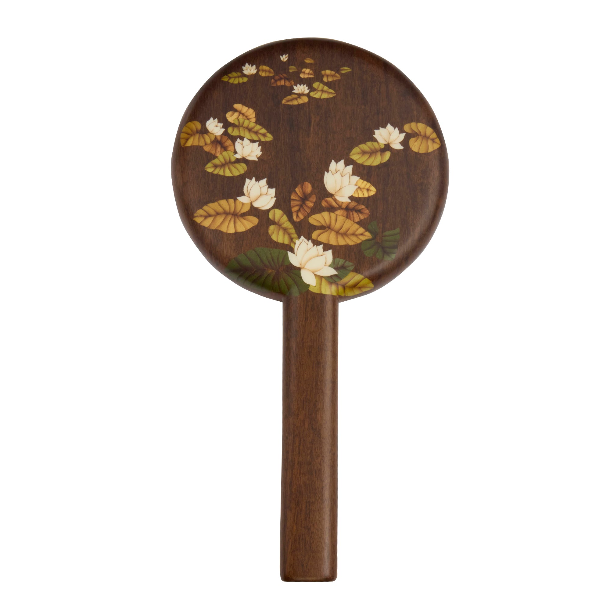 Victoria Regia and White Flowers Print Marquetry Hand Mirror