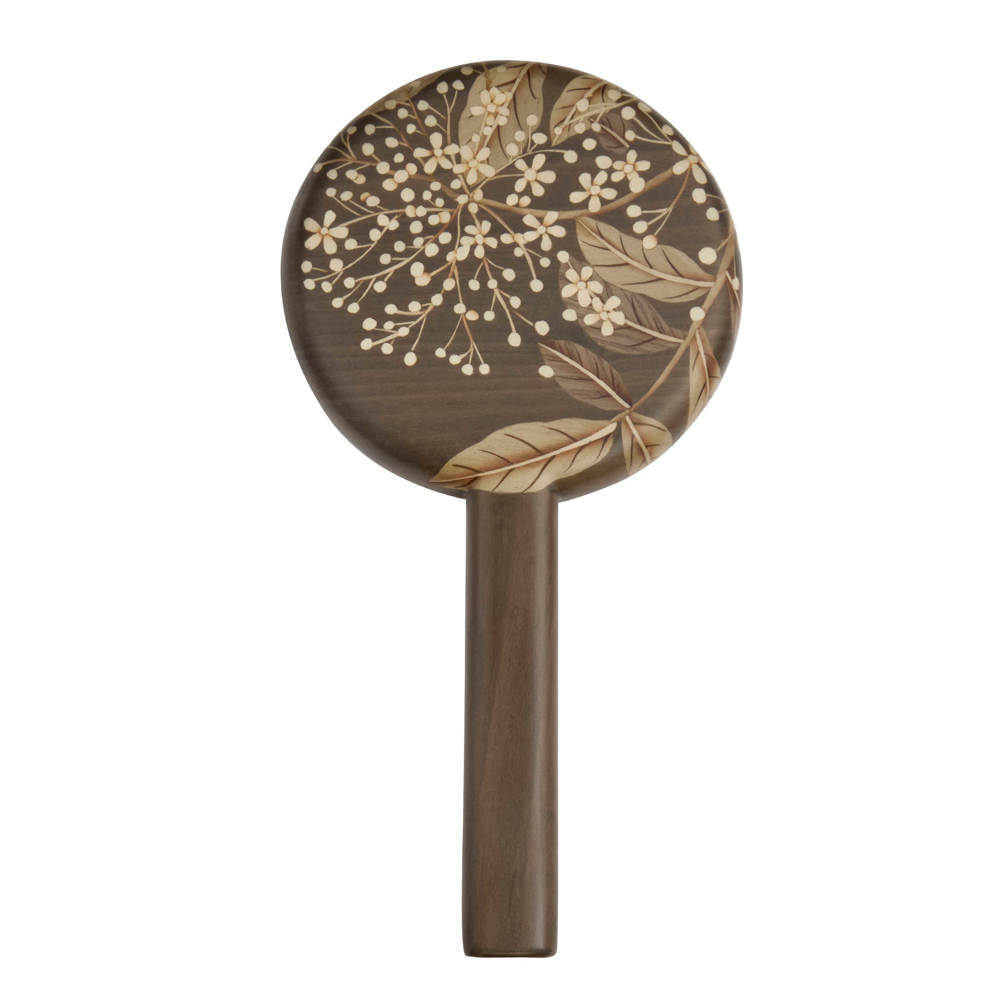 Gray Foliage Print Marquetry Hand Mirror