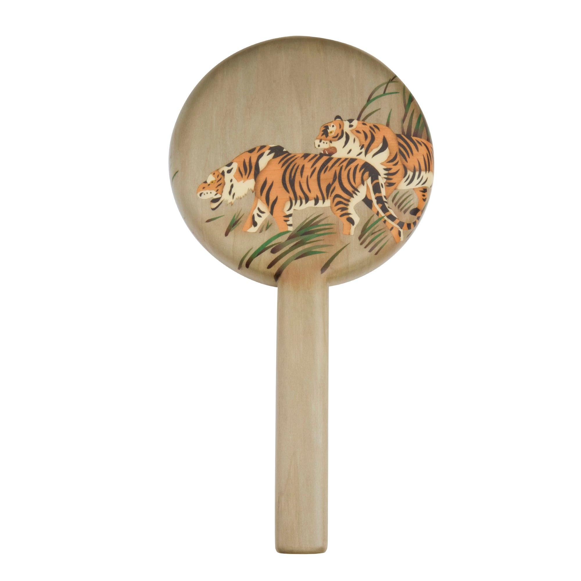 Two Tigers Print Marquetry Hand Mirror