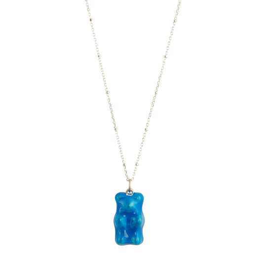 Gummy Pendant Necklace - Neon Blue & Ball Silver - Main Img