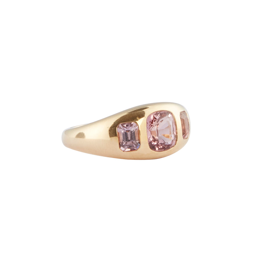 Gerald & I 3-Stone Pink Spinel Ring, side view