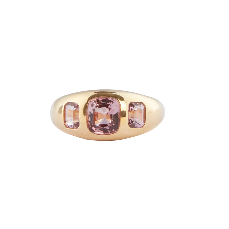 Gerald & I 3-Stone Pink Spinel Ring, front view