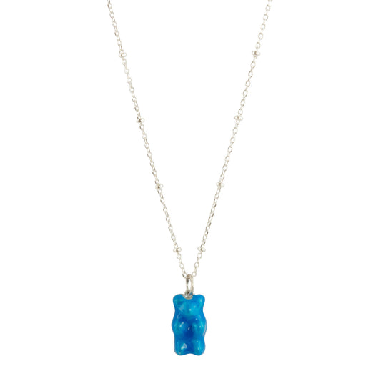 Mini Gummy Pendant Necklace - Neon Blue & Ball Silver - Main Img