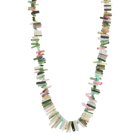 Multi Color Tourmaline and Champagne Baguette Diamond Beaded Galaxy Necklace - Main Img