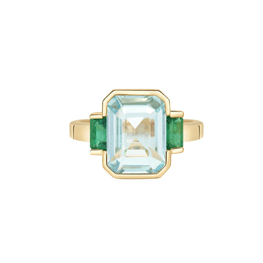 Aquamarine and Emerald Deco Spring Supreme Ring - Main Img