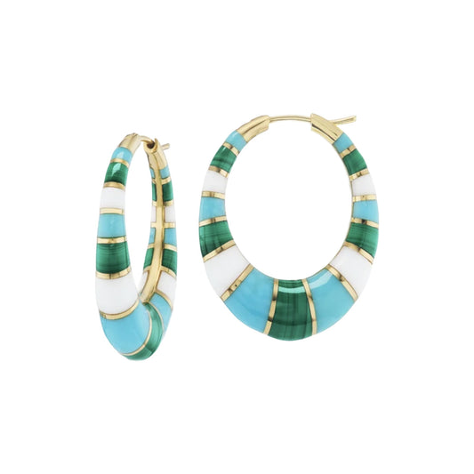 Malachite, Turquoise, and White Onyx Chunky Inlay Hoops - Main Img